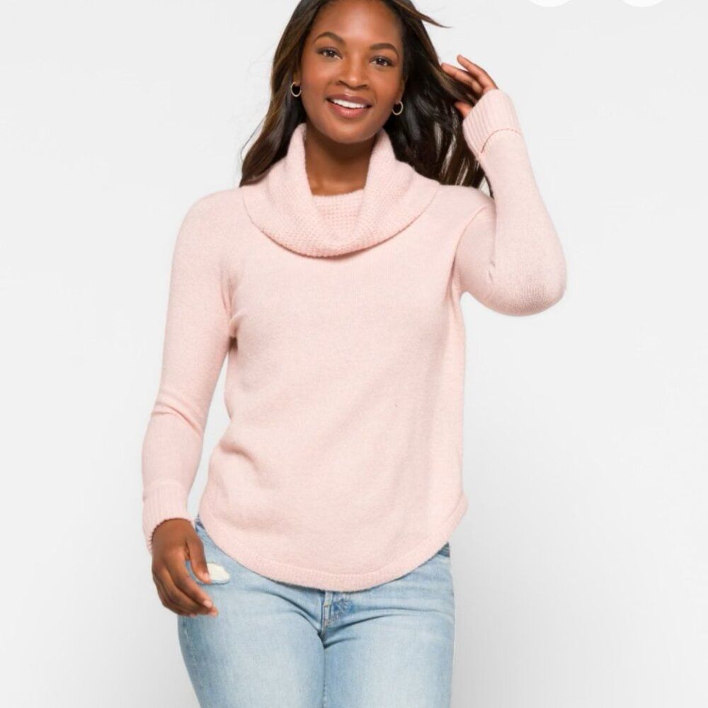 Market & Spruce Breckenridge Contrast Waffle Cowl Neck Sweater, Sz M, Light Pink